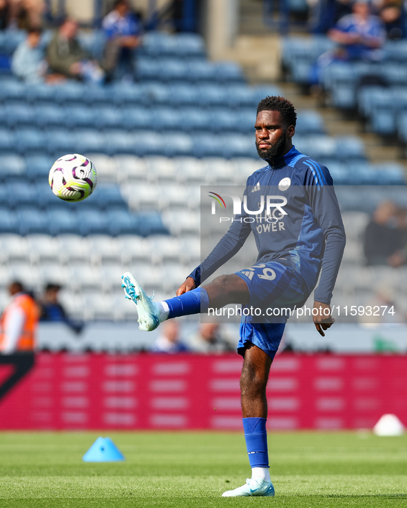 Odsonne Edouard of Leicester City warms up during the Premier League match between Leicester City and Everton at the King Power Stadium in L...