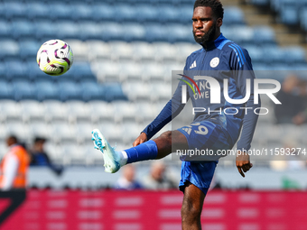 Odsonne Edouard of Leicester City warms up during the Premier League match between Leicester City and Everton at the King Power Stadium in L...