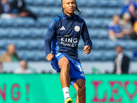 #14, Bobby Decordova-Reid of Leicester City warms up during the Premier League match between Leicester City and Everton at the King Power St...