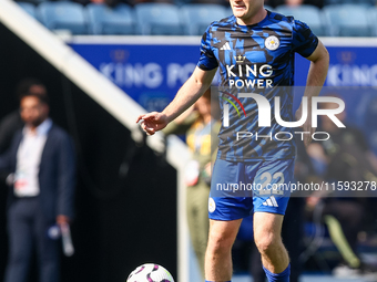 Oliver Skipp of Leicester City warms up during the Premier League match between Leicester City and Everton at the King Power Stadium in Leic...