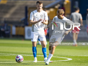 Jack Diamond #7 of Stockport County F.C. warms up during the Sky Bet League 1 match between Stockport County and Leyton Orient at the Edgele...