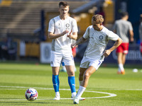 Jack Diamond #7 of Stockport County F.C. warms up during the Sky Bet League 1 match between Stockport County and Leyton Orient at the Edgele...