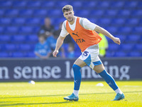 Ethan Pye #15 of Stockport County F.C. warms up during the Sky Bet League 1 match between Stockport County and Leyton Orient at the Edgeley...