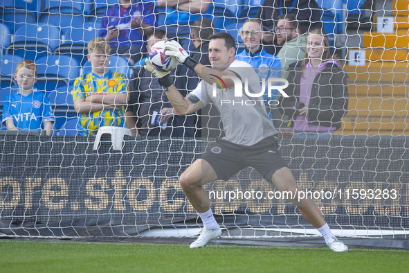 Ben Hinchliffe #1 (GK) of Stockport County F.C. warms up during the Sky Bet League 1 match between Stockport County and Leyton Orient at the...