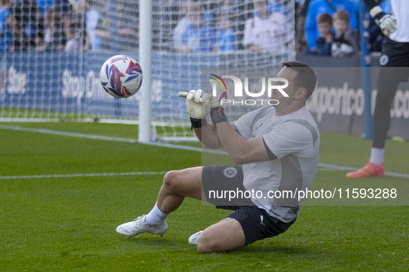 Ben Hinchliffe #1 (GK) of Stockport County F.C. warms up during the Sky Bet League 1 match between Stockport County and Leyton Orient at the...