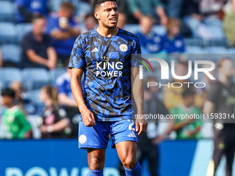 James Justin of Leicester City warms up during the Premier League match between Leicester City and Everton at the King Power Stadium in Leic...