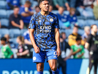 James Justin of Leicester City warms up during the Premier League match between Leicester City and Everton at the King Power Stadium in Leic...