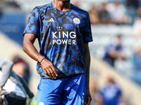 Caleb Okoli of Leicester City warms up during the Premier League match between Leicester City and Everton at the King Power Stadium in Leice...