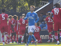 Leyton Orient F.C. celebrates Ethan Galbraith #22 of Leyton Orient F.C. making it 0-1 in the Sky Bet League 1 match between Stockport County...