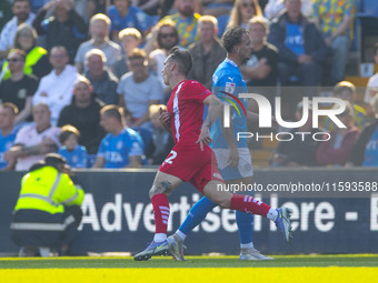 Ethan Galbraith #22 of Leyton Orient F.C. celebrates his goal during the Sky Bet League 1 match between Stockport County and Leyton Orient a...