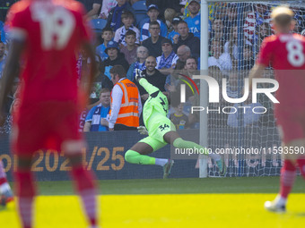 Tyler Onyango #24 of Stockport County F.C. concedes a goal during the Sky Bet League 1 match between Stockport County and Leyton Orient at t...