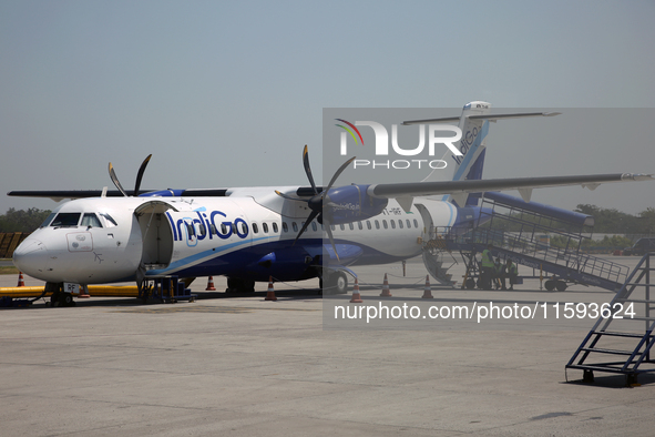 An IndiGo Airlines airplane is at Indira Gandhi International Airport (Delhi Airport) in Delhi, India, on April 24, 2024. 