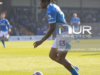 Tayo Adaramola #33 of Stockport County F.C. during the Sky Bet League 1 match between Stockport County and Leyton Orient at the Edgeley Park...