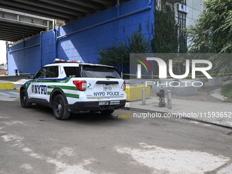 The NYPD investigates and expands the crime scene to an underpass near the site of a mass shooting on Stewart Avenue and Cherry Street in Br...