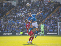 Ethan Pye #15 of Stockport County F.C. heads the ball during the Sky Bet League 1 match between Stockport County and Leyton Orient at the Ed...