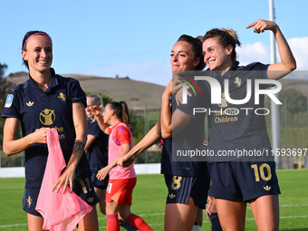 Barbara Bonansea, Martina Rosucci, and Cristiana Girelli of Juventus F.C. during the third day of the Serie A Femminile eBay Championship be...