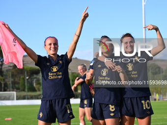 Barbara Bonansea, Martina Rosucci, and Cristiana Girelli of Juventus F.C. during the third day of the Serie A Femminile eBay Championship be...