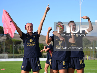 Barbara Bonansea, Martina Rosucci, and Cristiana Girelli of Juventus F.C. during the third day of the Serie A Femminile eBay Championship be...