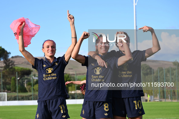 Barbara Bonansea, Martina Rosucci, and Cristiana Girelli of Juventus F.C. during the third day of the Serie A Femminile eBay Championship be...