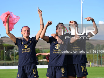 Barbara Bonansea, Martina Rosucci, and Cristiana Girelli of Juventus F.C. during the third day of the Serie A Femminile eBay Championship be...