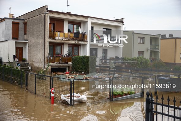 Residential area after Nysa Klodzka river flooded town of Lewin Brzeski in southwestern Poland, on September 19th, 2024. Storm Boris has cau...