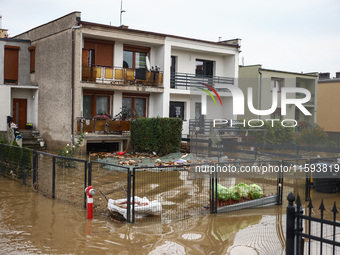 Residential area after Nysa Klodzka river flooded town of Lewin Brzeski in southwestern Poland, on September 19th, 2024. Storm Boris has cau...