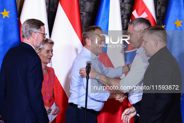 Czech Prime Minister Petr Fiala, European Commission President Ursula von der Leyen, Polish Prime Minister Donald Tusk, Austrian Chacellor K...