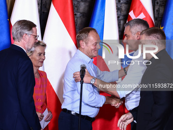 Czech Prime Minister Petr Fiala, European Commission President Ursula von der Leyen, Polish Prime Minister Donald Tusk, Austrian Chacellor K...