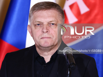 Slovak Prime Minister Robert Fico attends a press conference at the town hall in in Wroclaw, Poland on September 19, 2024. The European Comm...