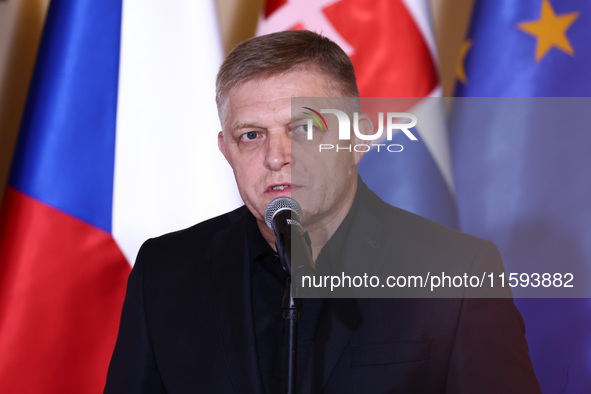 Slovak Prime Minister Robert Fico attends a press conference at the town hall in in Wroclaw, Poland on September 19, 2024. The European Comm...