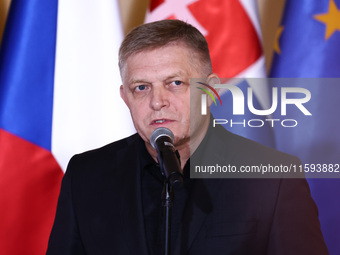 Slovak Prime Minister Robert Fico attends a press conference at the town hall in in Wroclaw, Poland on September 19, 2024. The European Comm...