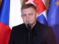 Slovak Prime Minister Robert Fico attends a press conference at the town hall in in Wroclaw, Poland on September 19, 2024. The European Comm...