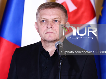 Slovak Prime Minister Robert Fico attends a press conference at the town hall in in Wroclaw, Poland on September 19, 2024. The European Comm...