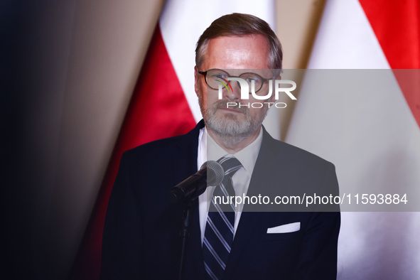 Czech Prime Minister Petr Fiala attends a press conference at the town hall in in Wroclaw, Poland on September 19, 2024. The European Commis...