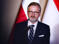 Czech Prime Minister Petr Fiala attends a press conference at the town hall in in Wroclaw, Poland on September 19, 2024. The European Commis...