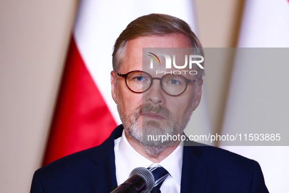 Czech Prime Minister Petr Fiala attends a press conference at the town hall in in Wroclaw, Poland on September 19, 2024. The European Commis...