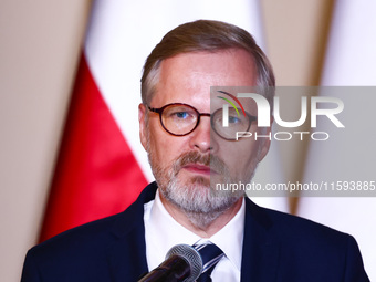 Czech Prime Minister Petr Fiala attends a press conference at the town hall in in Wroclaw, Poland on September 19, 2024. The European Commis...