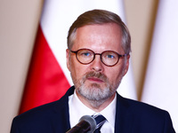 Czech Prime Minister Petr Fiala attends a press conference at the town hall in in Wroclaw, Poland on September 19, 2024. The European Commis...