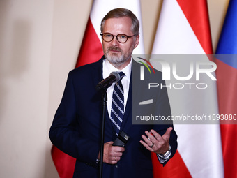 Czech Prime Minister Petr Fiala attends a press conference at the town hall in in Wroclaw, Poland on September 19, 2024. The European Commis...