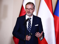 Czech Prime Minister Petr Fiala attends a press conference at the town hall in in Wroclaw, Poland on September 19, 2024. The European Commis...