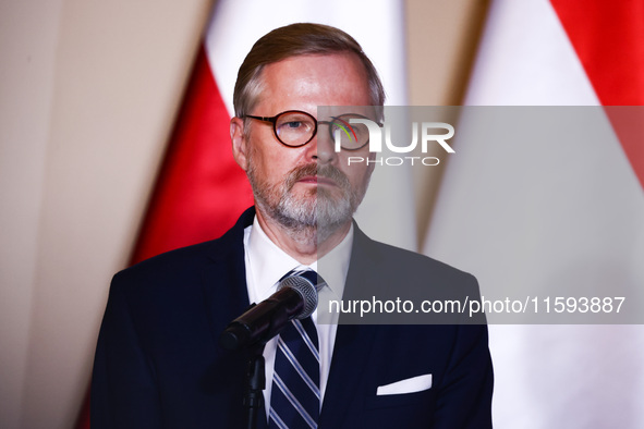 Czech Prime Minister Petr Fiala attends a press conference at the town hall in in Wroclaw, Poland on September 19, 2024. The European Commis...