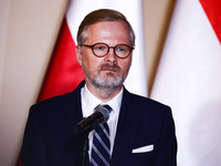 Czech Prime Minister Petr Fiala attends a press conference at the town hall in in Wroclaw, Poland on September 19, 2024. The European Commis...