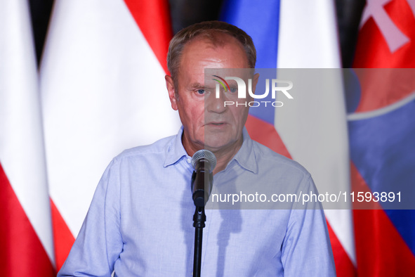 Polish Prime Minister Donald Tusk attends a press conference at the town hall in in Wroclaw, Poland on September 19, 2024. The European Comm...