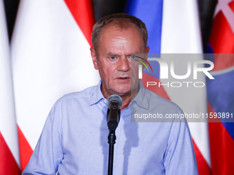 Polish Prime Minister Donald Tusk attends a press conference at the town hall in in Wroclaw, Poland on September 19, 2024. The European Comm...