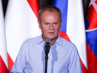 Polish Prime Minister Donald Tusk attends a press conference at the town hall in in Wroclaw, Poland on September 19, 2024. The European Comm...