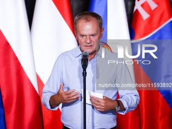 Polish Prime Minister Donald Tusk attends a press conference at the town hall in in Wroclaw, Poland on September 19, 2024. The European Comm...