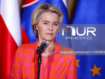 European Commission President Ursula von der Leyen attends a press conference at the town hall in in Wroclaw, Poland on September 19, 2024....