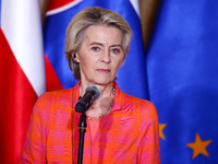 European Commission President Ursula von der Leyen attends a press conference at the town hall in in Wroclaw, Poland on September 19, 2024....