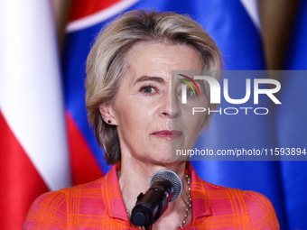 European Commission President Ursula von der Leyen attends a press conference at the town hall in in Wroclaw, Poland on September 19, 2024....