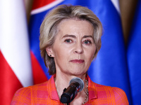 European Commission President Ursula von der Leyen attends a press conference at the town hall in in Wroclaw, Poland on September 19, 2024....